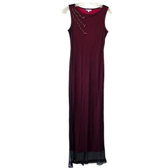 Vintage RAMPAGE Women's Maxi Dress Red- Black Mesh Overlay/ 3D Size Small Y2K - Picture 1 of 10
